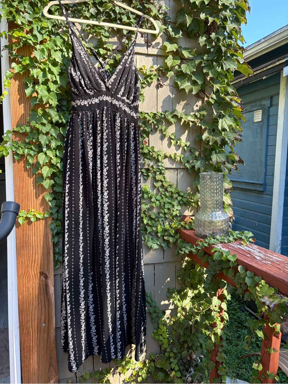 Angie Black Maxi Dress with Cream and Olive Floral Detailing